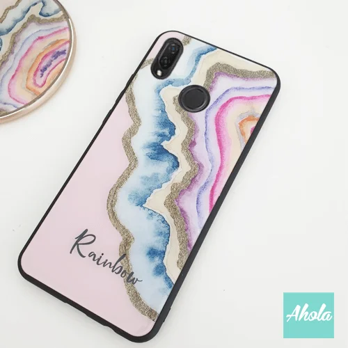 【Agate Stone】Black bumper tempered glass phone Case 瑪瑙石黑色全包邊玻璃名字電話殼