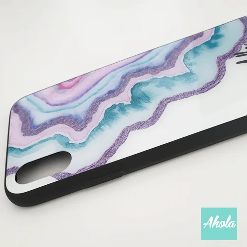 【Agate Stone】Black bumper tempered glass phone Case 瑪瑙石黑色全包邊玻璃名字電話殼