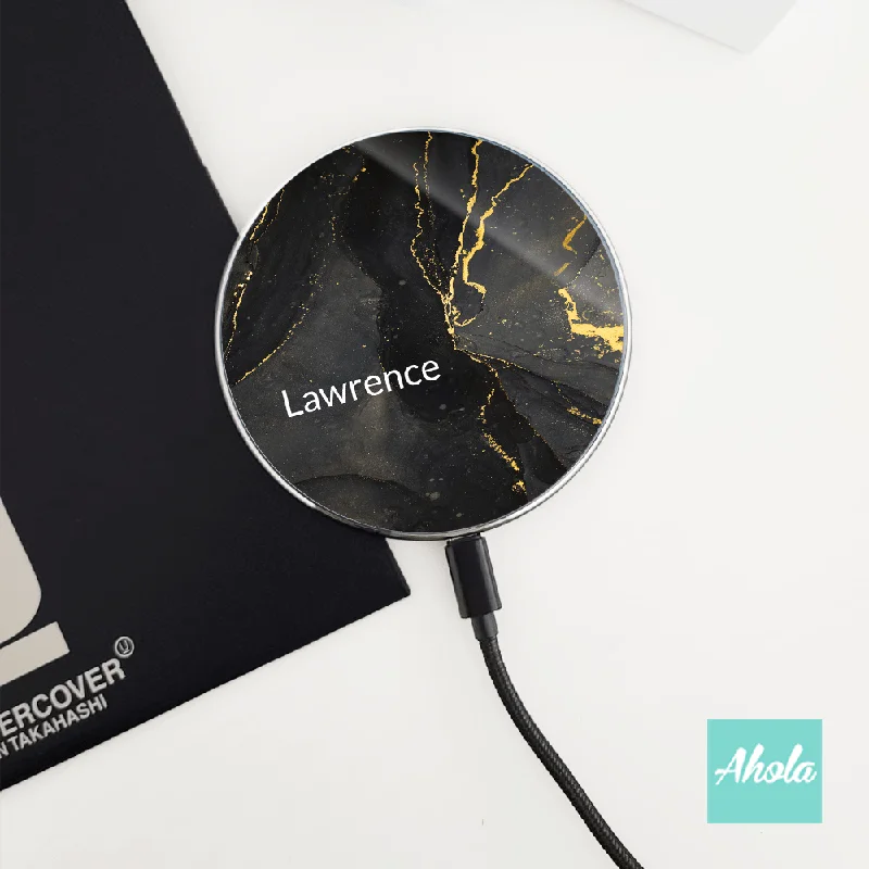 【Black Marble】15W Ultra thin FastWireless Charger Pad 黑金雲石紋名字無線差電板