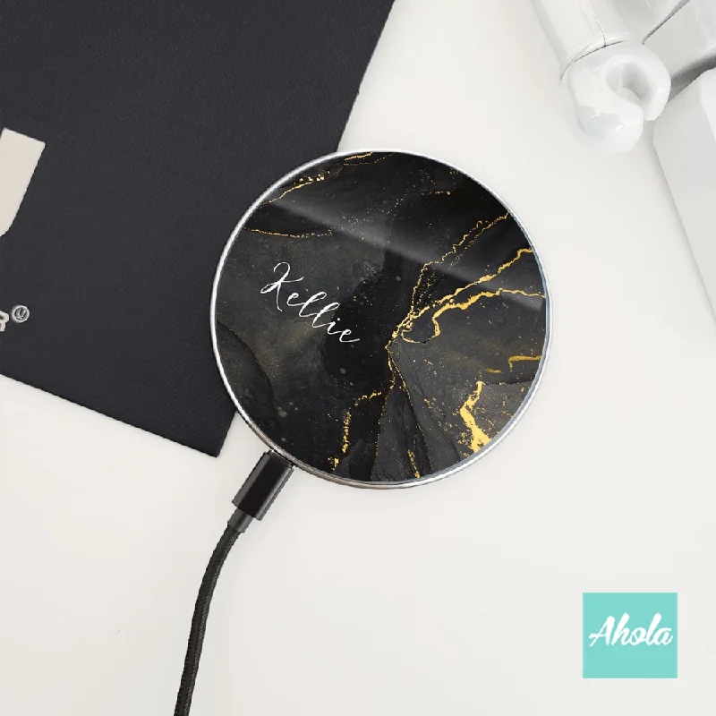 【Black Marble】15W Ultra thin FastWireless Charger Pad 黑金雲石紋名字無線差電板