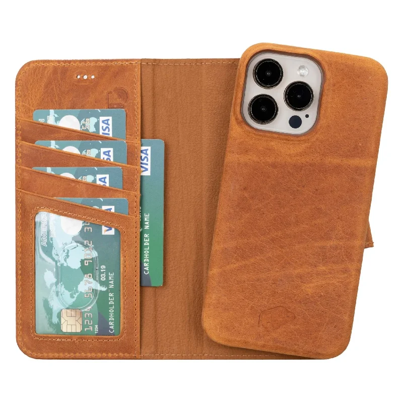 Burkley iPhone 14 Pro Max Wallet Case, Golden Brown