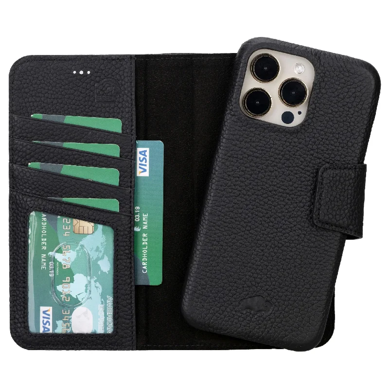 Burkley iPhone 14 Pro Max Wallet Case, Pebble Black