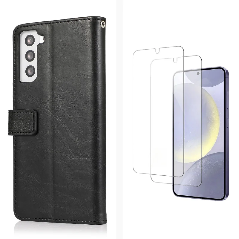 Indy Series Leather Wallet Case with Screen Protector - Samsung Galaxy S24+