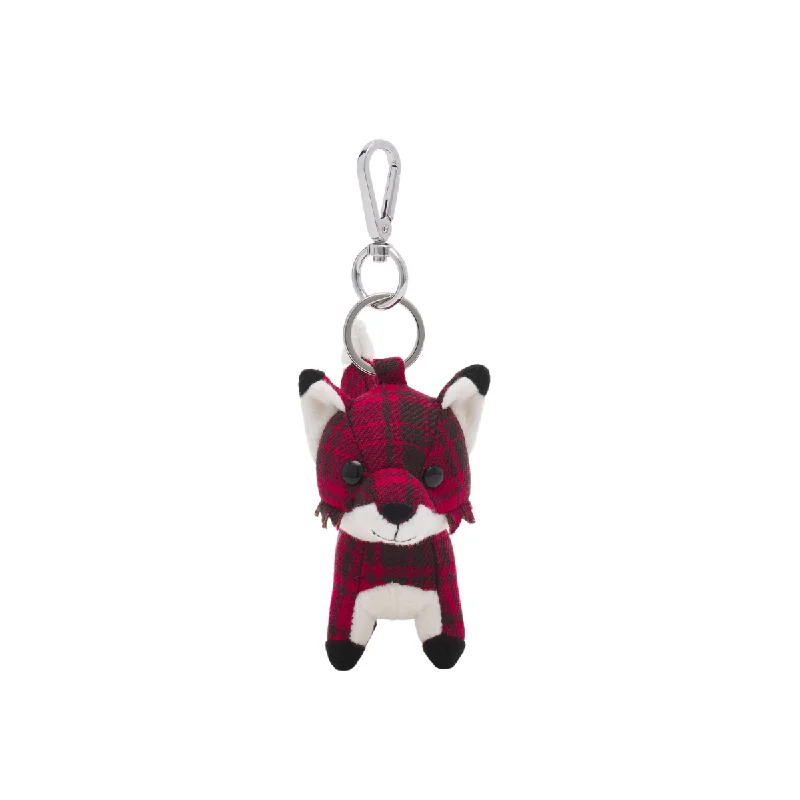 Medium Fox Bag Charm Pecan Brown Check