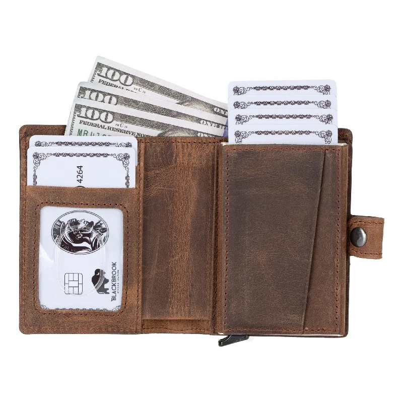 Max Slide Secure: RFID-Protected Wallet with Slide-Out Card, Cash Pocket & ID Slot, Distressed Coffee