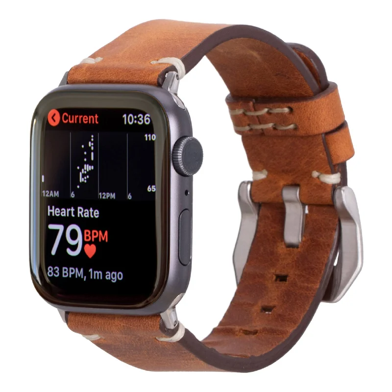 Modern Newport Band for Apple Watch 44mm / 45mm, Golden Brown, Silver Hardware