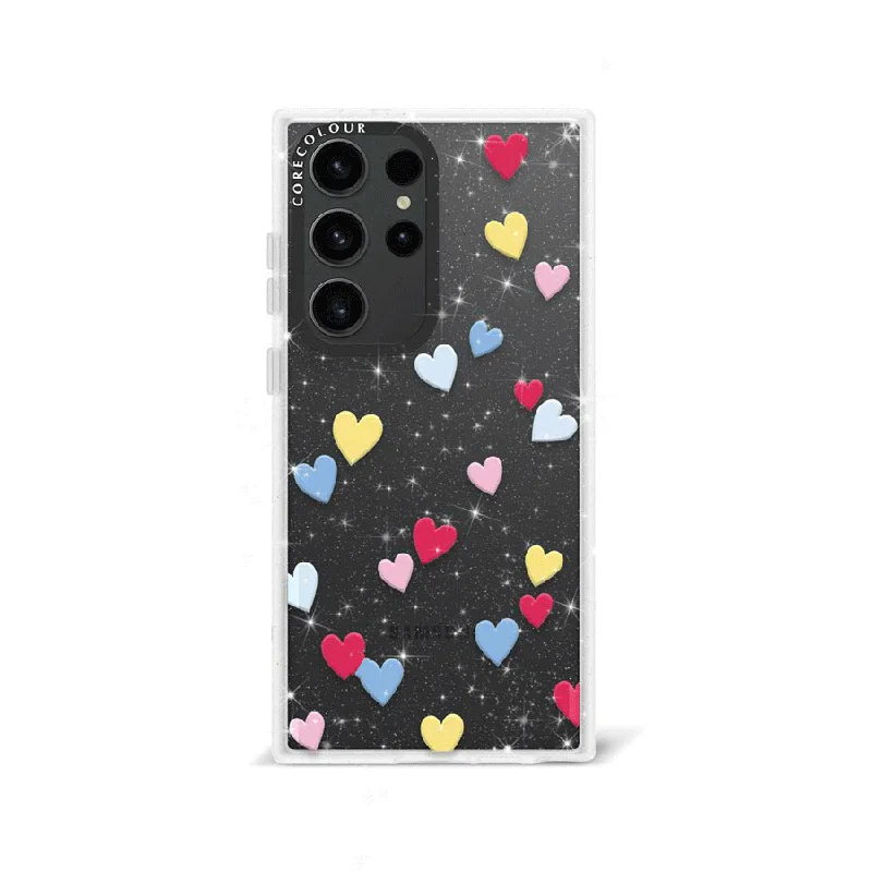 Samsung Galaxy S23 Ultra Flying Hearts Glitter Phone Case